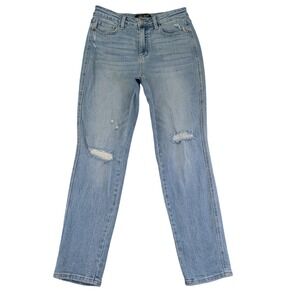 Judy Blue Boyfriend Jeans Mid Rise Flag Cuff Star Pocket Womens 5 27 Light‎ Wash